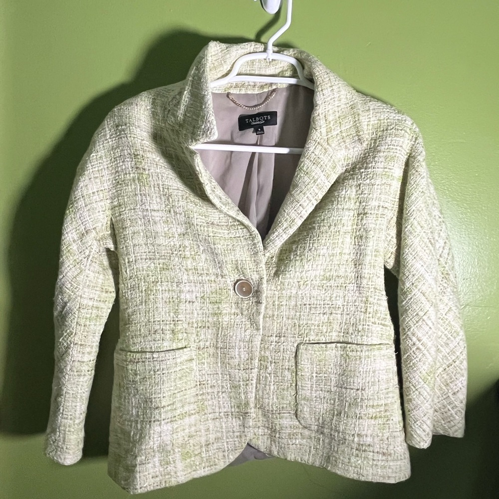 Talbots Lime Green Tweed Jacket Blazer